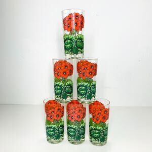 GEORGES BRIARD Red Geranium Highball Glass 12 oz Set (6) MCM Mid-Century VTG EUC